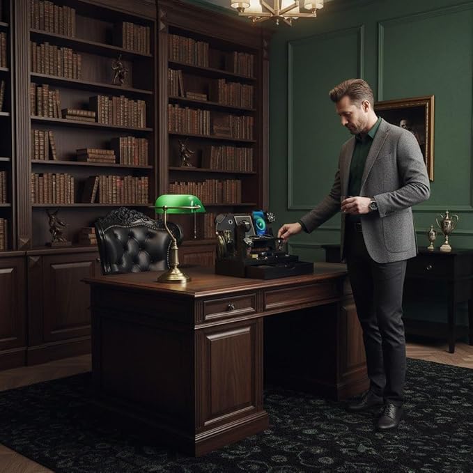 Nightstand Organizer for Men with Large Drawer, Birthday Gifts for Men Father Husband, Wood Phone Docking Station, Bedside Organizer for Nightstand Office for Apple Watch, Laptop (Black)