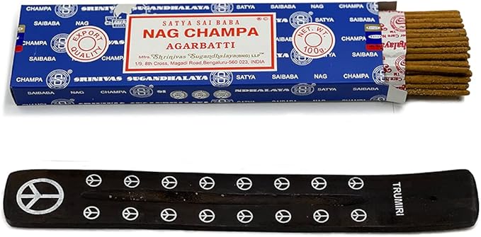 TRUMIRI Incense Stick Holder Bundle with Satya Sai Baba Nagchampa 100g Incense Sticks - Pack of 1 (Approx 100 Sticks)