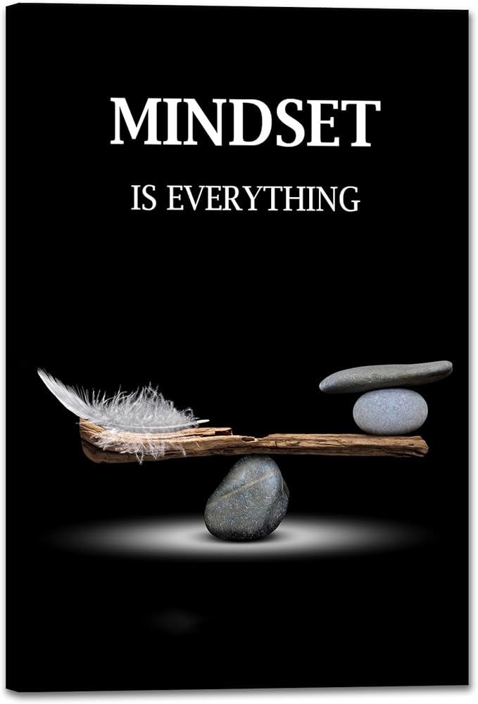 SKASNFAI Mindset Motivation Office Wall Art Zen Stone Canvas Print Pictures Wall Decor Framed Positive Quotes Posters for Living Room Bedroom Decoration (16L x 24W)