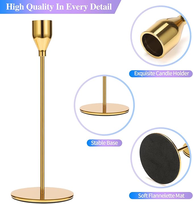 Set of 6 Gold Candlestick Holders Taper Candle Holders Candle Holders Decorative Candlestick Holder for Home Decor, Wedding, Dinning, Party, Anniversary (Bright Gold)