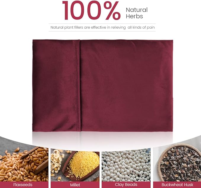 Heating Pad Microwavable with Washable Cover, 8 x 12 Multipurpose Microwave Heating Pad for Neck and Shoulders, Moist Heat Bean Bag Warm Compress for Knee, Muscles, Joints, Wrist, Abdomen (Wine Red)