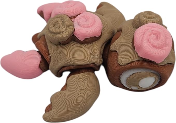 Articulating Turtle Fidget Animal Figurines – Unique 3D Printed Collectibles, Poseable Desk Animals For Adults, Stress Relief and Display Gift (CINNAMON ROLL TURTLE)
