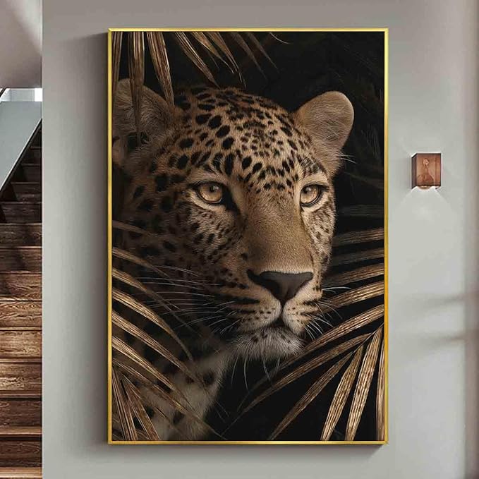 Black And Gold Leopard Picture Cheetah Abstract Leopard Wall Art Gold Leaves Picture Jungle Animal Posters Tropical Plant Wall Art Gold And Black Botanical Prints Living Room Decor 16x24inch No Frame