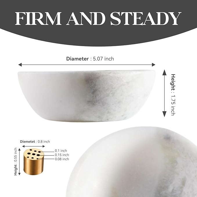 Koville Natural Marble Incense Holder, Incense Holder for Sticks with 9 Holes, Handmade Incense Burner Ash Catcher for Meditation Yoga SPA, Balsam Fir/Palo Santo/Sage/Cone (Grigio Fantasy)