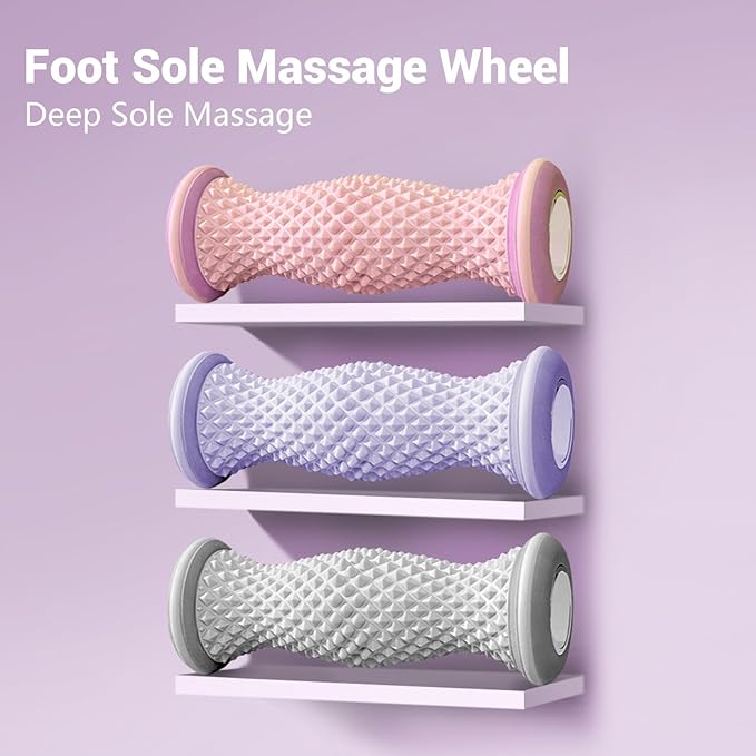 Ergonomic Foot Massager Roller - for Plantar Fasciitis Relief, Portable Reflexology Tool (Purple)