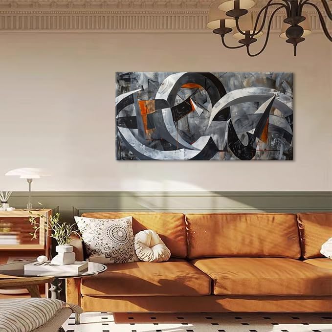 ZESTRILIA Abstract Black and White Wall Art for Living Room Office Gray Canvas Painting Prints Large Artwork Dining Bedroom Decor Extra Large (58x28 Inches)