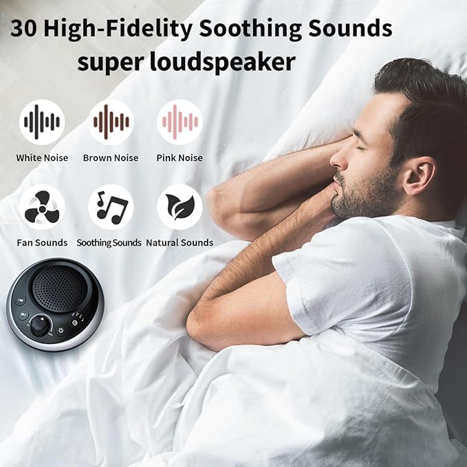 Sound Machine Loud White Noise Machine Nonstop Brown Noise Machine 30 Soothing Sounds for Baby Kids Adults Plug in Pink Noise Sleep Machine 36-Level Vol 4 Timer Memory Function for Home Travel Office