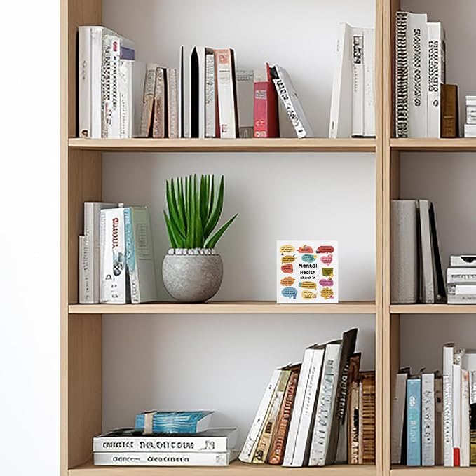 Therapy Office Decor Wooden Box Sign, Mental Health Check In Decorations,Mental Health Gifts for Psychologist Counselor, Rustic Farmhouse Home Office Classroom Desk Table Decor Wood Block Plaque