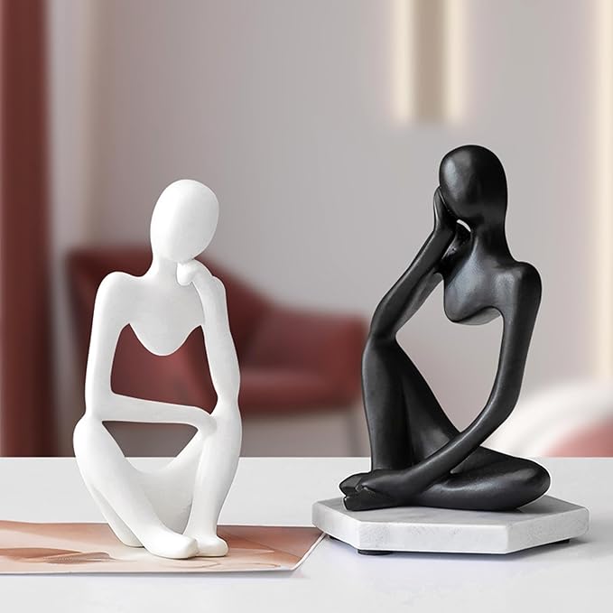 Thinker Statues and Sculptures,Sandstone Resin Thinker Statue Ornaments, Abstract Style Sculptures, Housewarming Gifts, Home Decorations, Living Room Desk Decor (White)