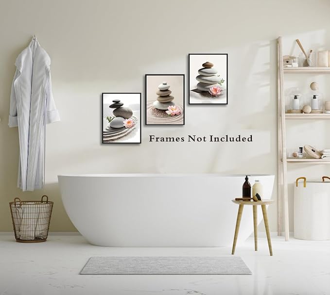 Zen Bathroom Decor Meditation Canvas Wall Art, Zen Spa Stones Canvas Wall Art, Zen Sand Posters Prints for Yoga Office Bathroom Bedroom,Set of 4 (Unframed 8 x 10 IN)