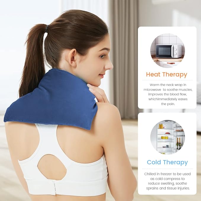 Heating Pad Microwavable with Washable Cover, 8 x 12 Multipurpose Microwave Heating Pad for Neck and Shoulders, Moist Heat Bean Bag Warm Compress for Knee, Muscles, Joints, Wrist, Abdomen (Dark Blue)