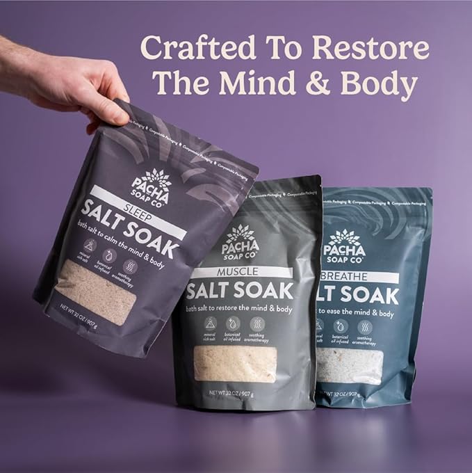 PACHA SOAP Co. Sleep Salt Soak, 2-Pack, (64 oz Total) - Scents of Lavender & Sweet Almond, Soothing Bath Soaking Aid