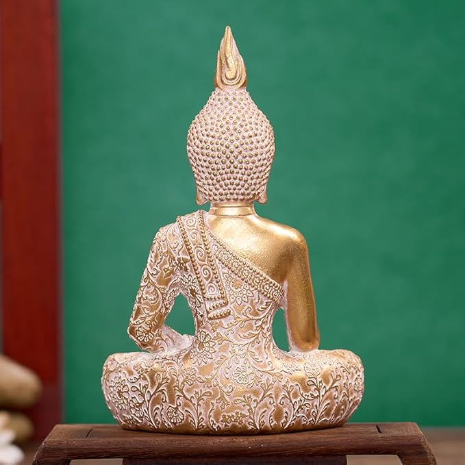 Golden Resin Buddha Statue for Zen Home Decor, Meditation & Yoga - 7.87 Inch Serene Spiritual Art Piece, for Office Altar Collection to Enhance Focus & Mindfulness