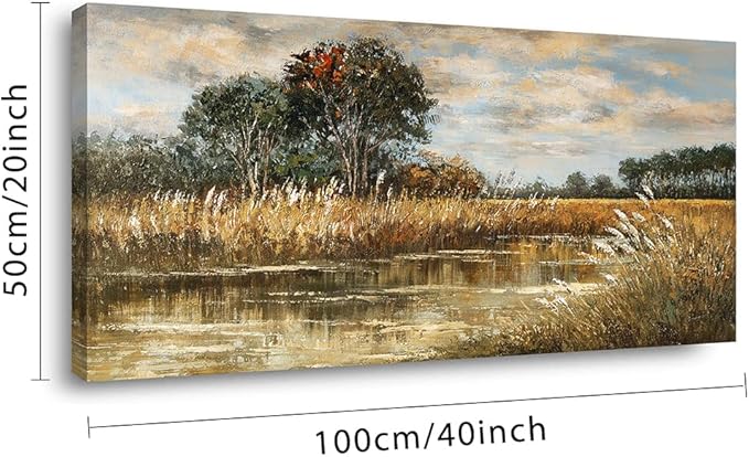 ZESTRILIA Wilderness Meadow Canvas Wall Art Wildflower Field Tree Oil Painting Reproduction Print Rustic Retro Vintage Artwork Landscape Picture for Country Farmhouse Living Room Bedroom (20x40inch)