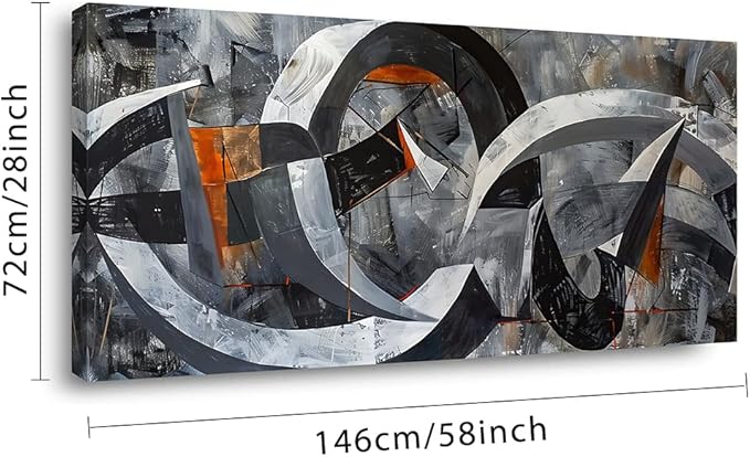 ZESTRILIA Abstract Black and White Wall Art for Living Room Office Gray Canvas Painting Prints Large Artwork Dining Bedroom Decor Extra Large (58x28 Inches)