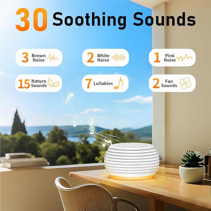 SleeZOO Portable Sound Machine White Noise Machine Sleep Machine with 30 Soothing Sounds 32 Volume Levels 5 Timers 12 Lights Memory Function Rechargeable for Baby Kids Adults and Home Office Travel