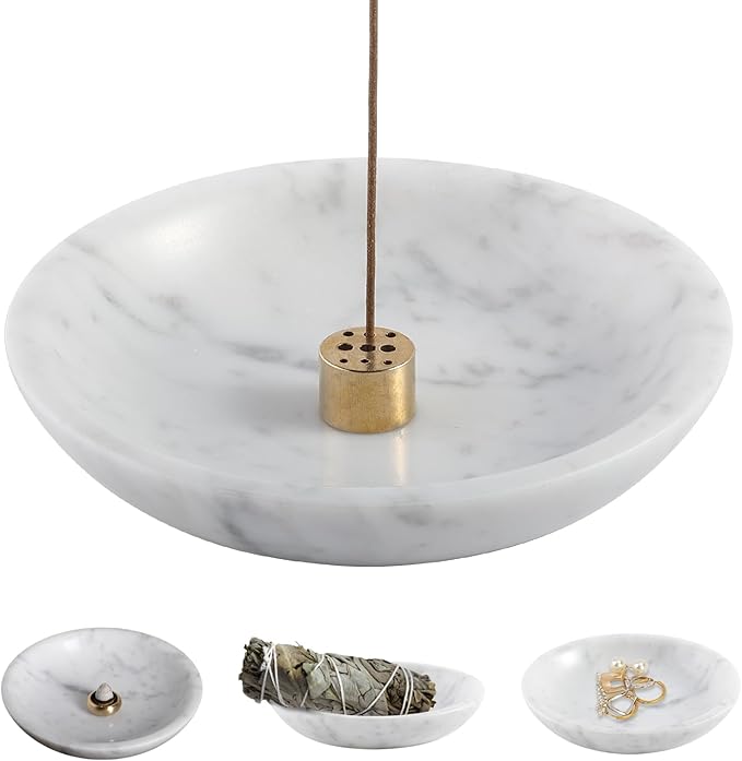 Koville Italian Carrara Marble Incense Holder, Upgraded 6" Incense Holders for Sticks, Sturdy Incense Burner Ash Catcher, Ideal for Meditation, Relaxing, Easy to Clean