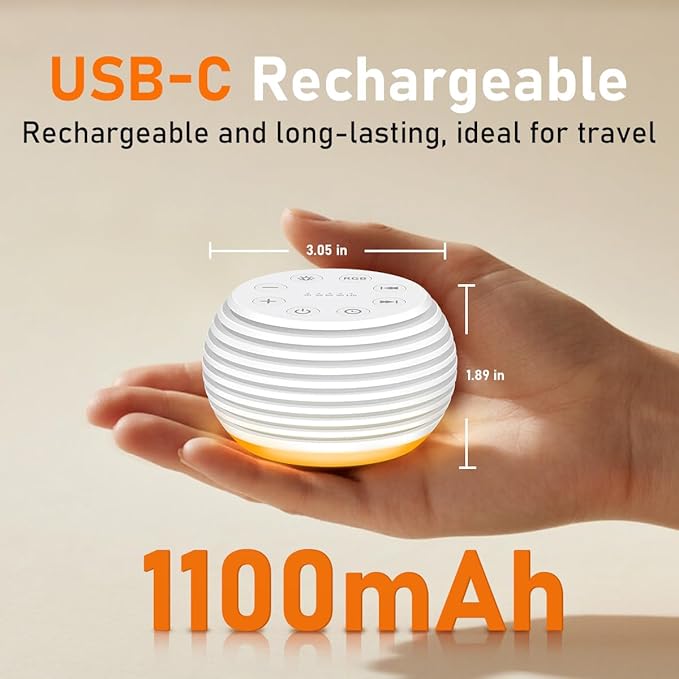 SleeZOO Portable Sound Machine White Noise Machine Sleep Machine with 30 Soothing Sounds 32 Volume Levels 5 Timers 12 Lights Memory Function Rechargeable for Baby Kids Adults and Home Office Travel
