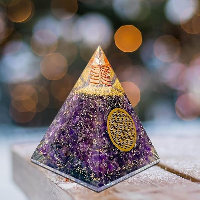 Orgone Pyramid of Success, Amethyst Orgonite Pyramid, Reiki Energy Generator for Healing, Meditation, and Positive Energy