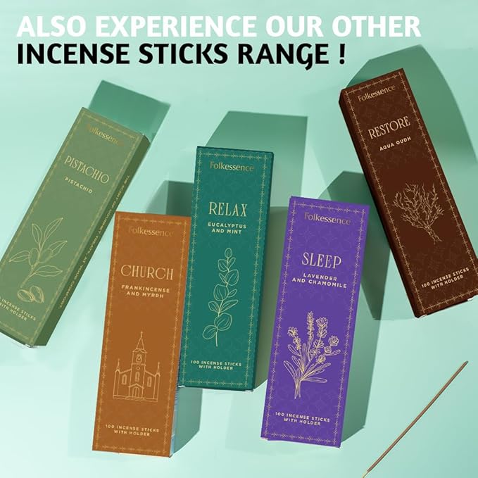 Folkulture Church Incense Sticks | Set of 100 Insence-Sticks with Holder for Relaxation | Frankincense & Myrrh, Catholic Incense | Organic, Slow Burning & Non Toxic Inscents for Worship