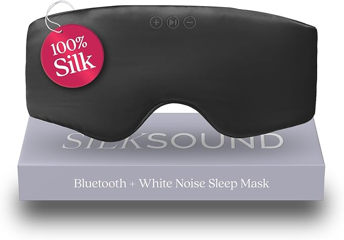 SilkSound 100% Mulberry Silk Bluetooth Sleep Mask for Side Sleepers, Sleeping Eyemask with Bluetooth Headphones, Eye Mask Headphones, Sleep Headphones for Side Sleepers, White Noise Head Phones