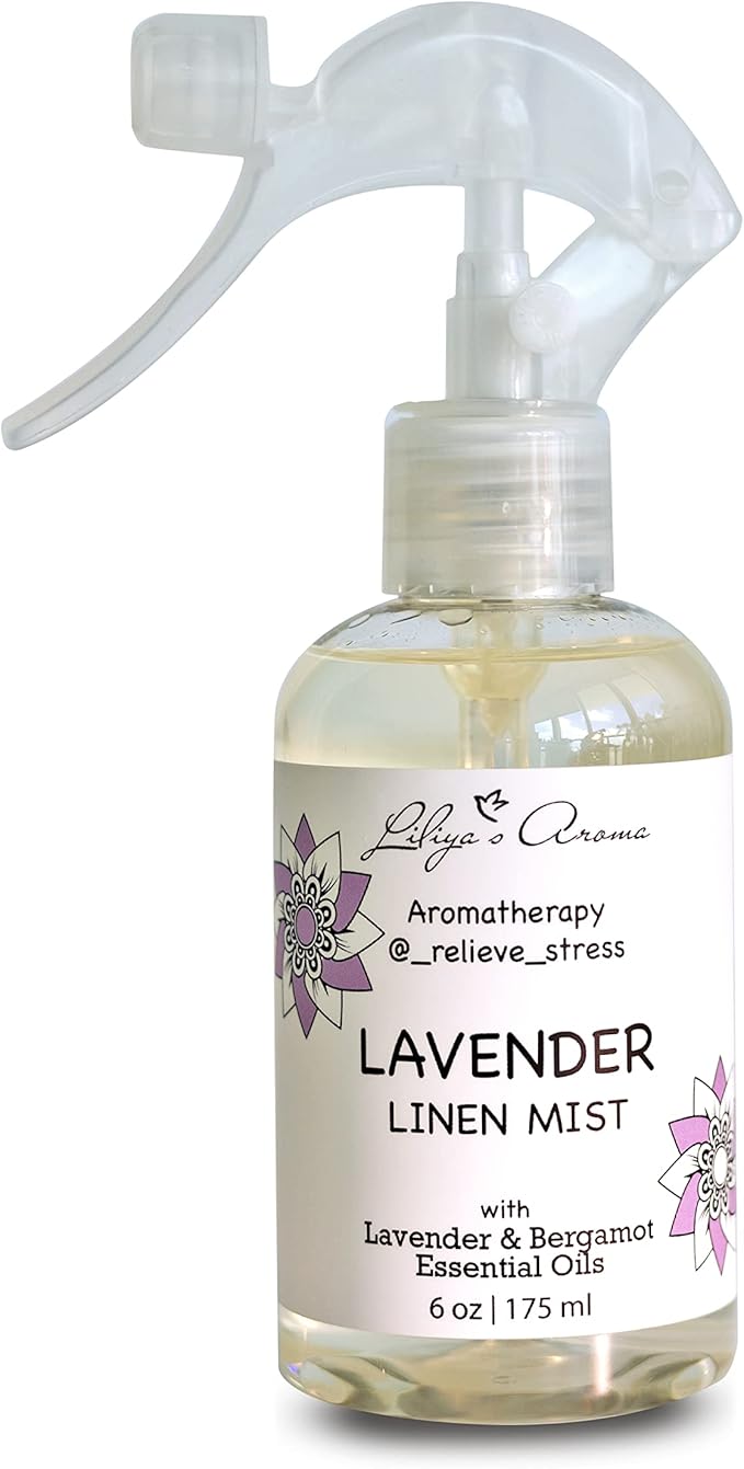 LILIYA’S AROMA Lavender Linen Mist – Aromatherapy Pillow & Room Spray | Lavender Essential Oil for Better Sleep | 6 oz