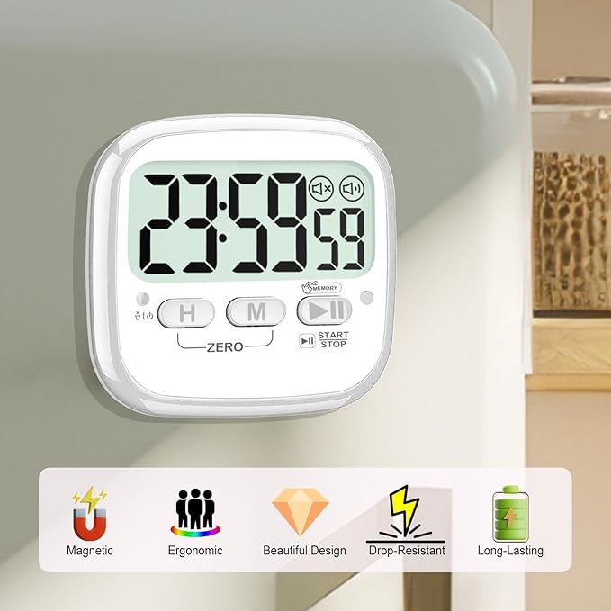 2-Pack Magnetic Kitchen Timers for Cooking, Digital Stop Watch Countdown Timer for Kids, Teachers, Classroom, Office, Exercise - Battery Included