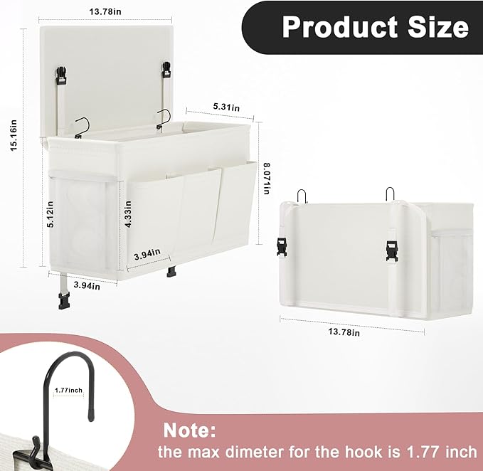 Dual-purpose Bedside Caddy Bedside Organizer, Bed Caddy with 6 Pockets, Versatile Bedside Storage Solution Magazine Remotes holder, ideal for Home, Dorm, Hospital, Crib Bed (White 2pcs)