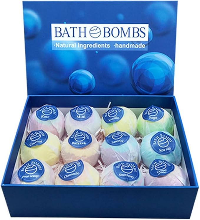Bath Bombs Salt Balls,12 PCS Gift Set,Vanilla Lavender l Rose Extract Essential Oils,Moisturizing Dry Skin,Fizzy Spa,Relaxing,Bubble Bath Bomb for Gifts Idea for Men Women