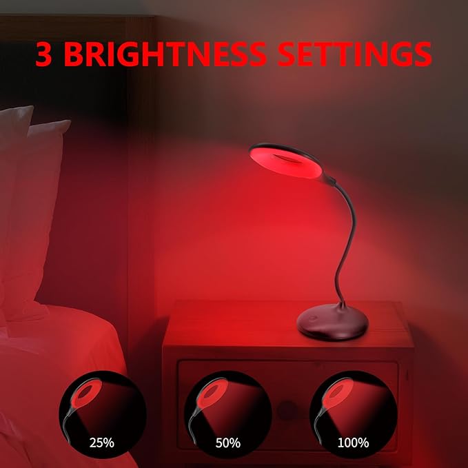 Red Light - No Blue Light Lamp - Modern LED Rechargeable Table Lamp - Rechargable Desk Lamp - Table Lamp for Whole House - Bedside Touch Lamp - No Flicker LED (630nm Red), Black