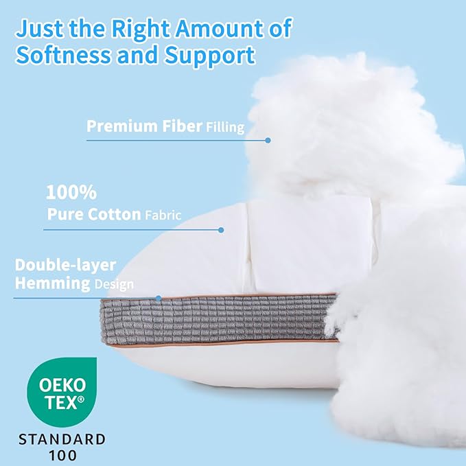 YOUR MOON Soft Pillow Queen for Sleeping, Super Soft Support Down Alternative Pillow, 100% Cotton Shell Luxury Comfy Fluffy Bed Pillows for Sleep(White)