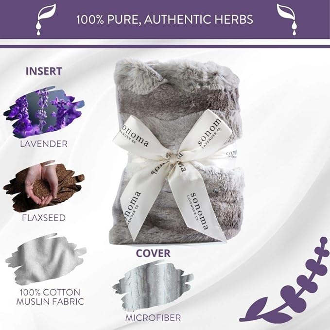 Sonoma Lavender Spa Heat Wrap for Neck, Shoulders and Lower Back, Microwaveable Lavender Aromatherapy Heating Pad, Removable and Washable Covers, Stress and Pain Relief (9" x 26", Platinum Angora)