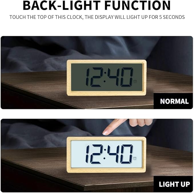 everwood Wooden Large Digital Alarm Clocks for Bedrooms with Large Number Display LCD Snooze Function, Battery Backup Operated