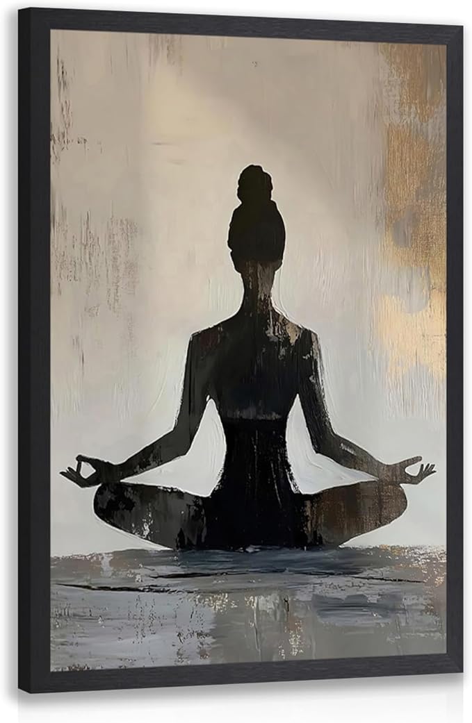 GELDSTEI Wood Framed Zen Wall Art, Modern Yoga Girl Canvas Painting, Tranquil Meditation Wall Decor, Spiritual Aesthetic Picture, Calming Mindfulness Poster Prints for Living Room Spa Yoga 12"x16"