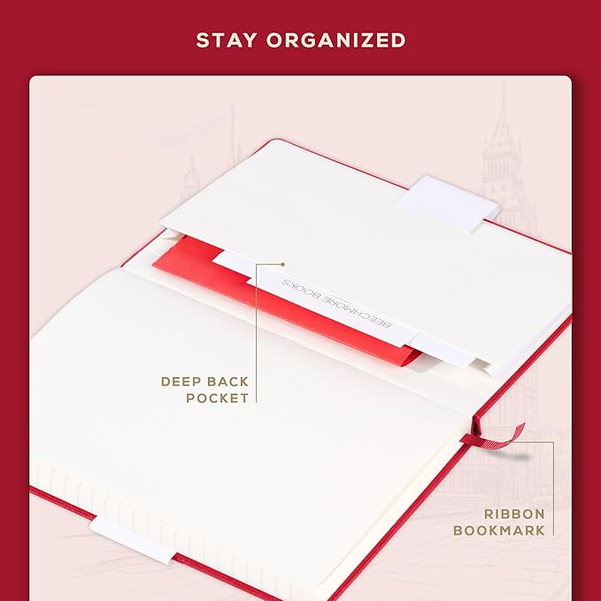 BEECHMORE BOOKS Lined Journal Notebook, 5.8 x 8.3 inch, A5 160 Lined Pages, Hardcover Leather Journals for Women, Men, Writing and Notebooks for Work - 120 GSM Thick Paper, Gifts Box Included