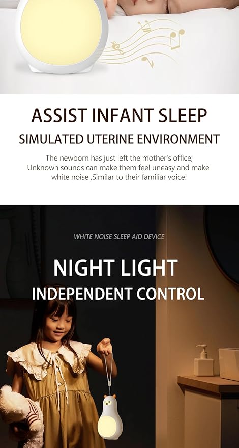 24 Soothing White Noise Machine with Warm Night Light, Portable Rechargeable 12H Sleep Sound Machine for Baby & Adults, Timer, Desktop Relaxation Lamp for Nursery, Office, Bedroom