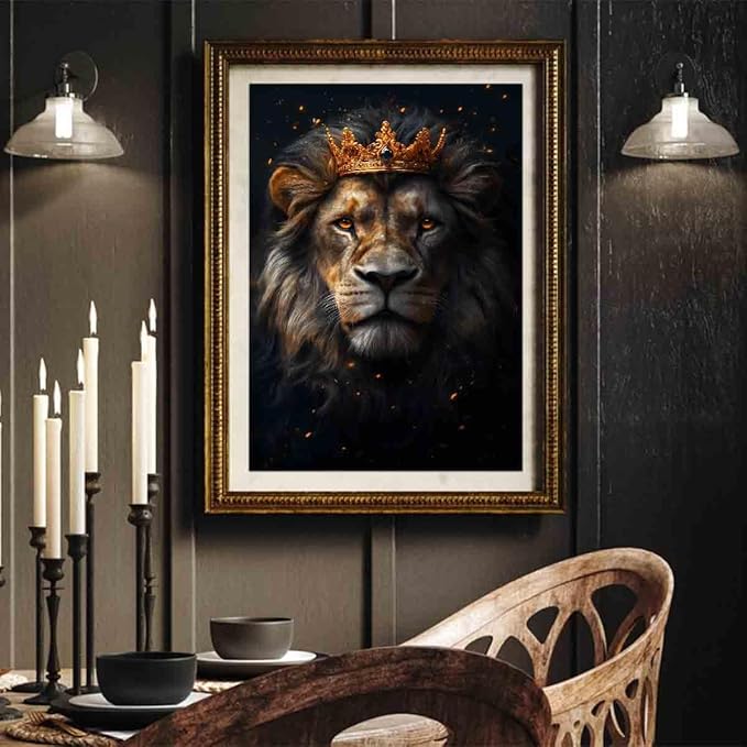The Lion Of Judah Wall Art Lion King Canvas Jesus Christ Picture Christian Poster Gold Crown Wall Art Animal Portrait Prints Wild Animal Pictures Black And Gold Animal Print Decor 16x24inch No Frame