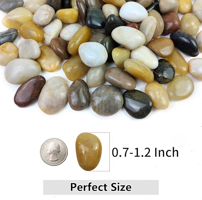 Pebbles for Indoor Plants, Natural Polished River Rocks, Small Decorative Mixed Color Stones for Planters Vase Fish Tank Aquariums Landscaping Garden, 10lbs