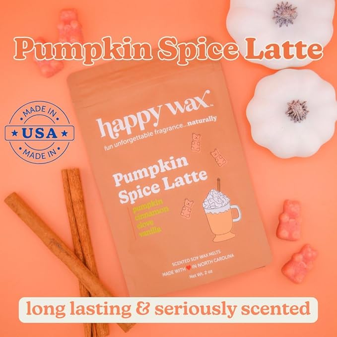 Happy Wax Classic Pumpkin Collection Scented Natural Soy Wax Melts – 6 Total Oz. Collection Includes Pumpkin Spice Latte, Pumpkin Souffle, and Pumpkin Almond Biscotti