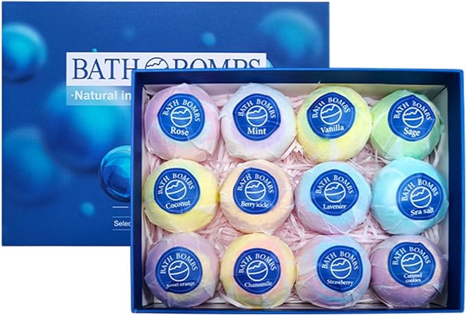 Bath Bombs Salt Balls,12 PCS Gift Set,Vanilla Lavender l Rose Extract Essential Oils,Moisturizing Dry Skin,Fizzy Spa,Relaxing,Bubble Bath Bomb for Gifts Idea for Men Women