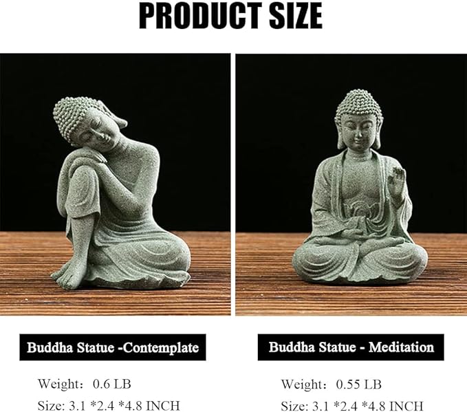 fazhongfa Mini Buddha Statue 4.7 Inch Natural Stone Handmade Buddha Sculptures Creative Zen Garden Aquarium Fish Tank Decorations Home Decor to Friend Family Mom Father as Gift (Contemplate)