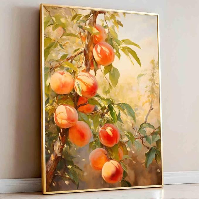 Mostemauo Peach Wall Art Still Life Fruit Painting Summer Wall Art Fruit Market Print Vintage Painting Abstract Botanical Picture Aesthetic Modern Kitchen Living Room Decor 16x24inch No Frame