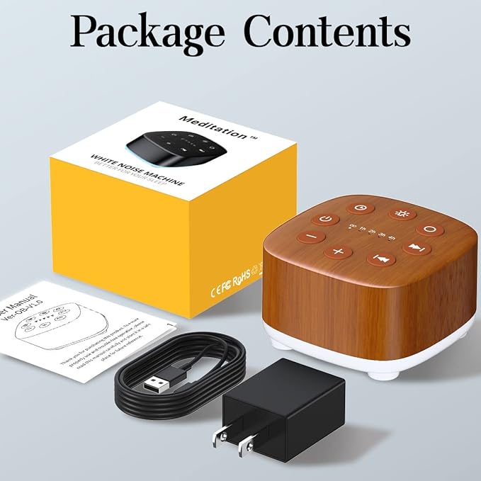 Meditation White Noise Machine Sound Machine 30 Soothing Sounds 12 Night Light 5 Auto-Off Timer Portable Sleep Machine for Travel Powered by AC or USB Sleep Therapy for Baby Kids Adults (Wood Grain)