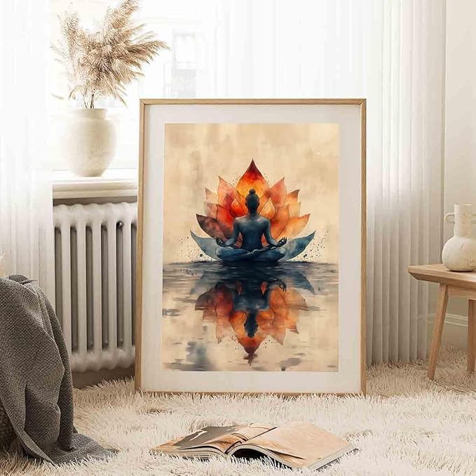 Yoga Lotus Wall Art Meditation Yoga Posters Watercolor Lotus Wall Art Abstract Flower Canvas Spiritual Posters Chakra Meditation Poster Zen Artwork Vintage Painting Room Decor 16x24inch No Frame