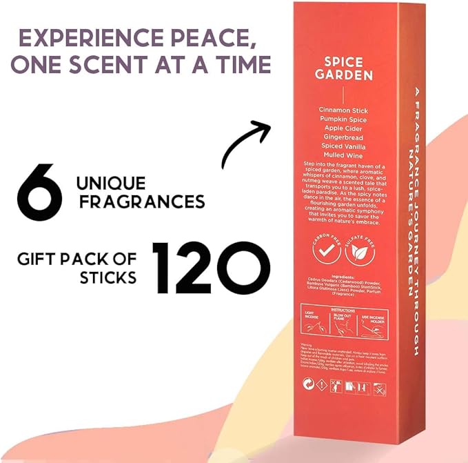 Folkulture Incense Sticks | Set of 6 (120) Fall Incense Sticks with 45 Mins Burn Time | Non Toxic Pumpkin Spice Inscents, Organic Vanilla Incenses | Slow Burning Fall Scents for Home | Fall Essentials