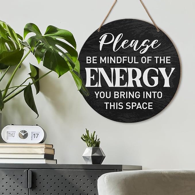 Positive Energy Wall Decor, Black And White Positive Energy Zen Wood Hanging Sign Decor, Positive Energy Decorations for Home Office Classroom Zen Den Room, Housewarming Gifts for New House Home