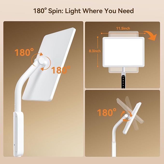 12,000 Lux Light Therapy Lamp, Full Spectrum Sunlight Lamp, UV-Free Sun Lamp with Remote Control/4 Color Temp/5 Brightness/4 Timer, 3 Height Adjustable Floor Lamp for Home Office, Living Room, Bedroom