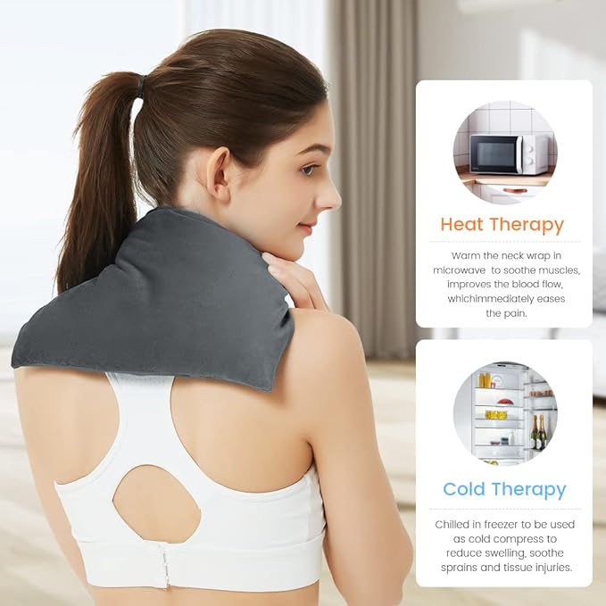 Heating Pad Microwavable with Washable Cover, 8 x 12 Multipurpose Microwave Heating Pad for Neck and Shoulders, Moist Heat Bean Bag Warm Compress for Knee, Muscles, Joints, Wrist, Abdomen (Dark Gray)