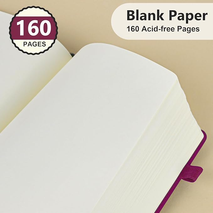 Blank Journal Ntebook for Men & Women, 160 Pages Blank Journals for Writing, Drawing,Sketch Book,5.9" x 8.5" Leather Sketchbook, Unlined Notebook for Work, School, Art - Burgundy