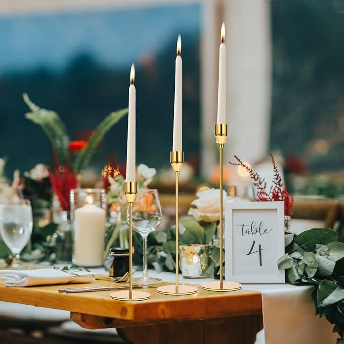 Set of 6 Gold Candlestick Holders Taper Candle Holders Candle Holders Decorative Candlestick Holder for Home Decor, Wedding, Dinning, Party, Anniversary (Bright Gold)